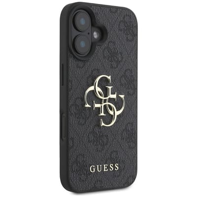 Guess 4G Metal Logo Backcover voor de Apple iPhone 16 - Zwart