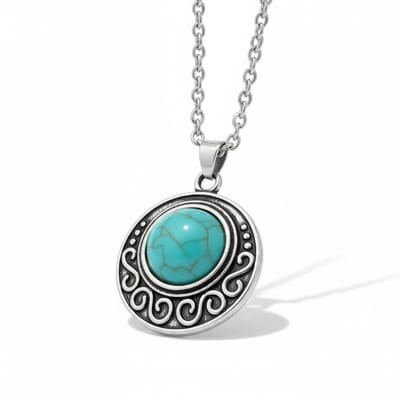 Aramat Jewels | Halskettingen | Boho Ketting met Gemarmerde Turquoise Steen | | | |1,5mm | Metaal | Volwassenen | Verkleurd niet