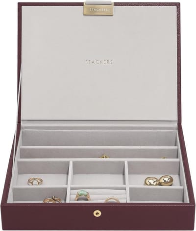 Juwelendoos Deksel - Opbergdeksel - Sieraden Organiseren - Stapelbaar Systeem - 25x18cm - Bordeauxrood