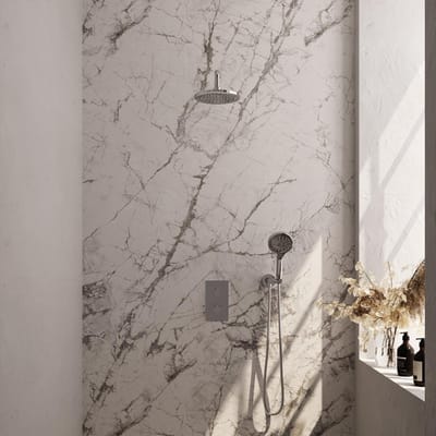 Brauer Chrome Carving Thermostatische Regendoucheset Inbouw - Hoofddouche 20 cm - Gebogen Wandarm - 3 Weg - Handdouche 3 Standen - Doucheslang - Wandaansluitbocht - Chroom