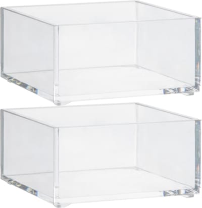 Set van 2x stuks 5five make-up houder box - 9,5 x 9.5 x 5 cm - transparant kunststof - nagellak - sieraden - organizer bakjes - sorteer vakjes
