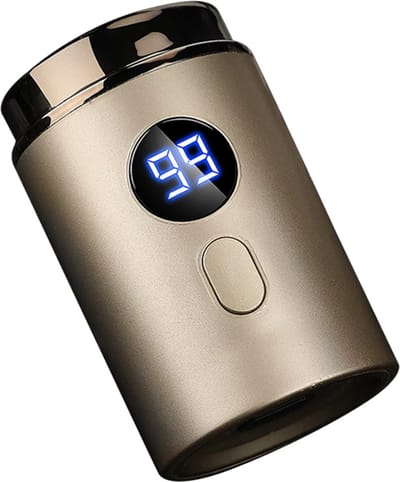 Mini elektrisch scheerapparaat, oplaadbaar, volledig afwasbaar, draagbaar reisscheerapparaat voor mannen, Type-C oplaadpoort, goudkleurig.