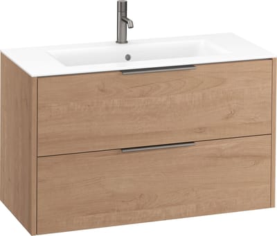 Saqu Lima badmeubel incl. mat witte keramische wastafel 100x46x61cm toffee – geborsteld zwarte greep