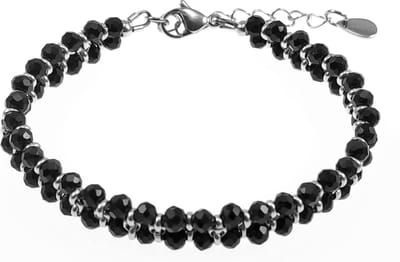 Dubbele Armband Dames - Roestvrij Stalen - Gefacetteerde Kristallen - Zwarte Kralenarmband - Verstelbaar