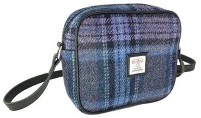Schoudertas Almond Blauw en paars stewart Tartan - 19x21x7 - Harris Tweed - Glen Appin of Scotland