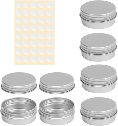 Set van 6 Aluminium Potjes 15 ml voor Zalf, Monsters, Cosmetica, Lipbalsem, Crème, Lotion en Nagelkunst met Deksels