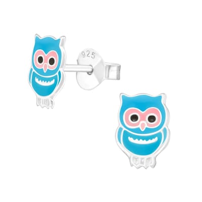 Aramat Jewels | Oorbellen | Zilveren Uiltjes Oorbellen – Lichtblauw | | | |6mm | Zilver | Volwassenen, Kinderen | Verkleurd niet