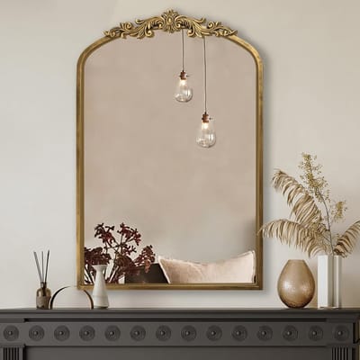 Gouden Vintage Spiegel in Bogenstijl, 91 x 60 cm, Antieke Barokke Wanddecoratie voor Badkamer, Woonkamer en Entreehal