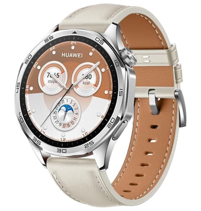Dailygoods - Lederen Horlogeband - Ademend en Slijtvast - Wit - Vervangband voor Huawei Watch GT 5/5 Pro 46 mm - Comfortabel en Stijlvol - Geschikt vo...