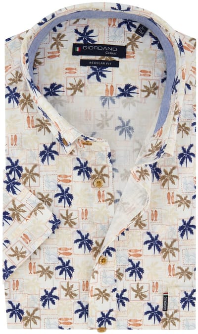Giordano overhemd creme palm print wijde fit
