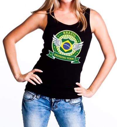 Zwart Brazil drinking team tanktop / mouwloos shirt zwart dames - Brazilië kleding S