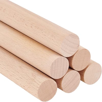 Set van 6 Houten Pluggen 45 cm Lang - Massief Beukenhout Ø 25mm - Onbehandelde Houten Staven voor Craft & Modelbouw