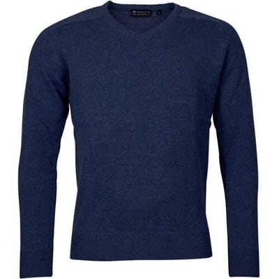 Baileys Trui Two Ply Scottish Lambswool V-Neck Pullover Single Knit Dark Denim Blue / male