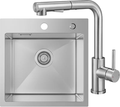 SOFETIY MAX Spoelbak Keuken 45x45CM - Met keukenkraan met uittrekbare uitloop - Spoelbak Met Kraangat - Spoelbakken Keuken - Gootsteen RVS