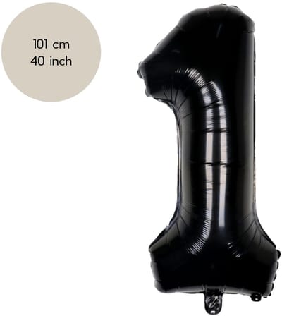 Fienosa Cijfer Ballonnen nummer 1 - Zwart - 165 cm - Helium Ballon - Verjaardag ballon - Verjaardag versiering - Leeftijd verjaardag - Verjaardagsballon - Verjaardag