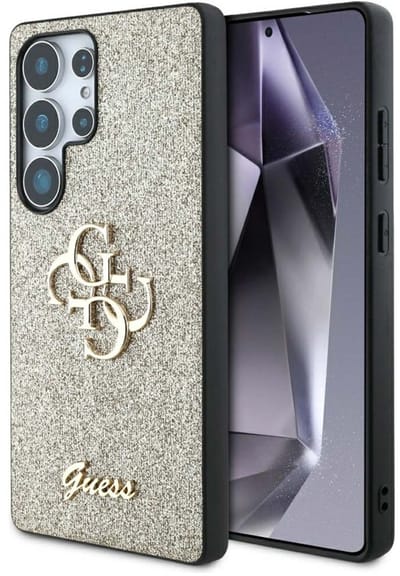 Guess 4G Metal Logo Glitter Backcover geschikt voor Samsung Galaxy S25 Ultra - Goud