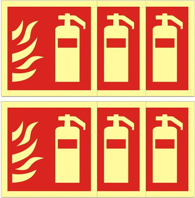 Set van 6 PVC Stickers voor Brandblussers, Brandveiligheid Iconen voor Winkels, Ziekenhuizen en Kantoren