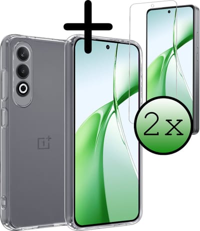 Hoesje Met 2x Screenprotector - Geschikt voor OnePlus Nord CE4 - Sterk & Shockproof - Back Cover - Siliconen Case - Telefoon Hoes - Transparant