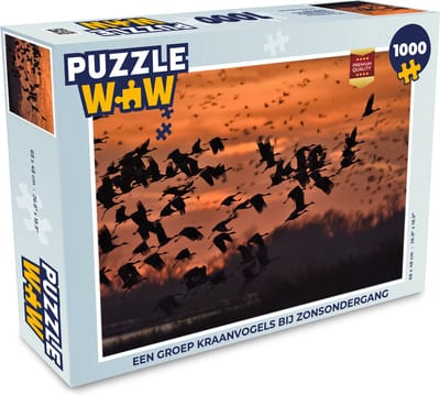 Puzzel Een groep kraanvogels bij zonsondergang - Legpuzzel - Puzzel 1000 stukjes volwassenen