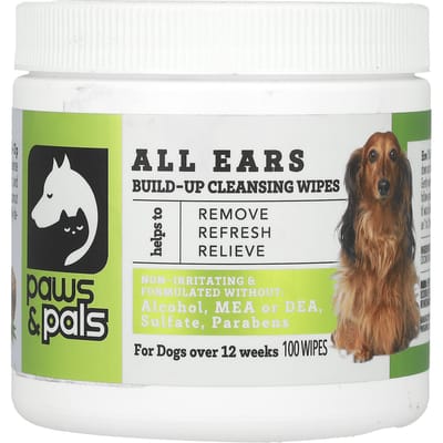 Paws & Pals, tout ouïe, lingette nettoyante accumulatrice, pour chiens, 100 feuilles