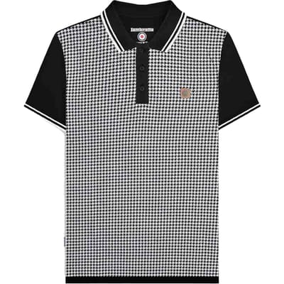 Lambretta Heren SS24 Houndstooth Poloshirt (Zwart, Wit)