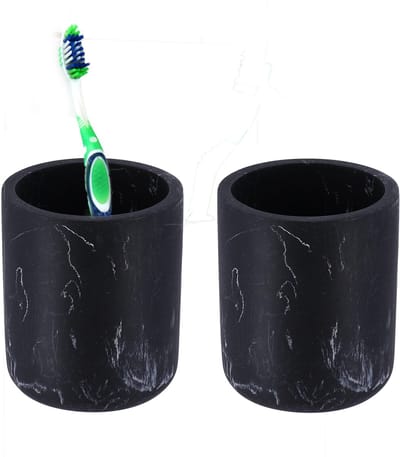 Tendance Badkamer tandenborstelhouder - 2x - zwart - marmer look - polyresin - 9.5 cm