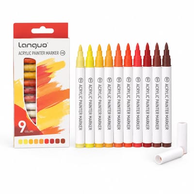 Acrylmarkers - 9 kleuren Levendig warm - Directe inkttoevoer - Voor journals en tekenen - Basisverpakking