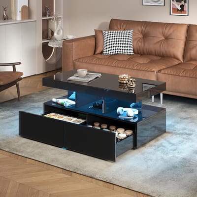 Salontafel met LED - Koffietafel bijzettafel - Moderne woonkamer - Hoogglans met opbergruimte - 104 x 46 x 53 cm