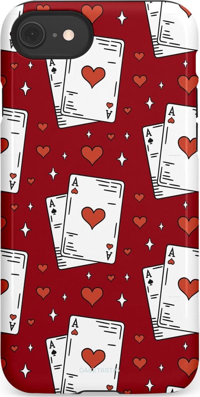 Casetastic hoesje geschikt voor Apple iPhone SE / Apple iPhone 7 / Apple iPhone 8 - Dubbellaagse bescherming - Kaarten Aas - Fashion Case - Bordeaux Wit Zilver