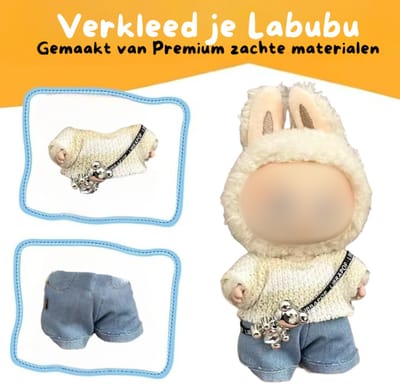 Blauw & Witte Poppenkleding - Met Trui & Broekje - Stoer & Cool Geschikt voor Labubu