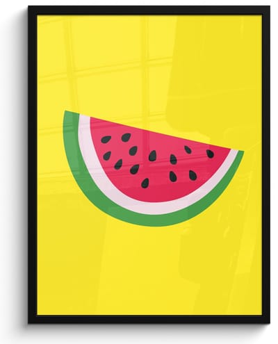 Poster in lijst - Fotolijst 50x70 cm - Posters - Fruit - Watermeloen - Geel - Posterlijst zwart - Decoratie - Wanddecoratie woonkamer - Muurdecoratie slaapkamer