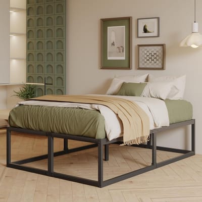 Hoge Bedframe - Metalen Platform Bed - Slaapkamer Meubel - Geluidsvrij en Stevig - 140x190 cm - Zwart