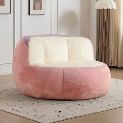 XXL Zitzak Fauteuil - Kleurrijk Patchwork Ontwerp - Imitatie Konijnenbont - Ergonomische Ondersteuning - Voor Woonkamer, Kinderkamer en Leeshoek - Max. 200 kg-Roze-wit-paars gemengd