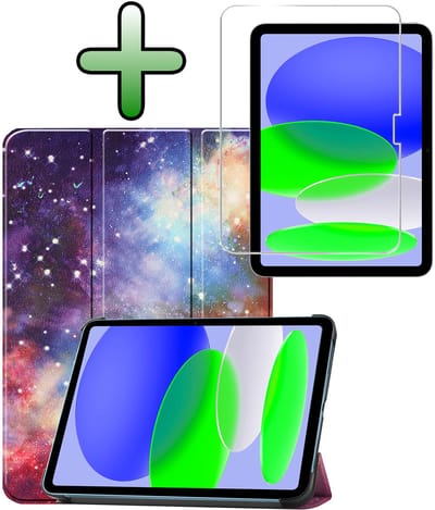 Hoesje Geschikt voor Apple iPad A16/A18 (2025/2026) - 11 inch (11e & 12e generatie) - Met Screenprotector - Trifold Bookcase - Hard Cover - Hardcover Book Case - Tablet Hoes - Galaxy