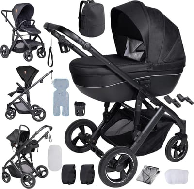 Kinderwagen 4-in-1 - Multifunctionele buggy - Baby Vervoer - Verstelbaar Zitsysteem - 69x69x116 cm - Zwart