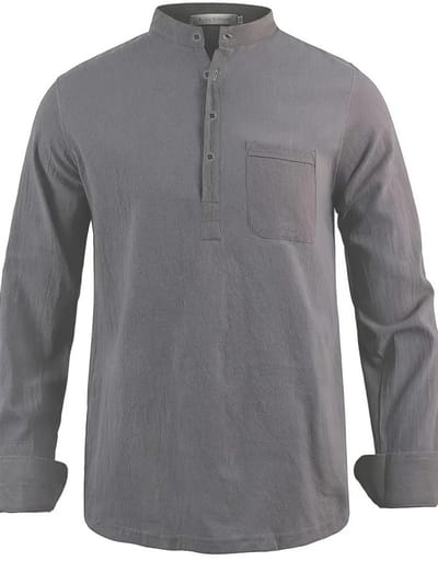 Livano Linnen Blouse Heren - t shirt - Polo - Overhemd - Shirt - Zomer - Ibiza Stijl - Grijs - Maat S