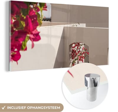 MuchoWow® Glasschilderij 120x60 cm - Schilderij acrylglas - Bloemen - Zomer - Architectuur - Foto op glas - Schilderijen