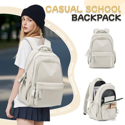 Schoolrugzak met grote capaciteit, Lichtgewicht dagelijkse pendelrugzak voor heren en dames, Casual rugzak voor jongeren, Laptoprugzak beige