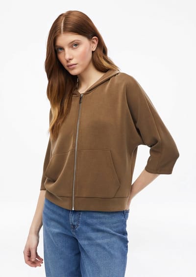 Dames Hoodie Kort in Scuba Modal Mix met Kangoeroezak s.Oliver