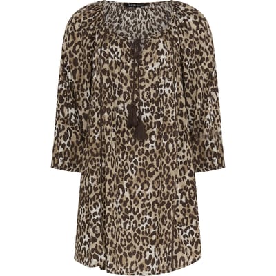 Yours Bruine Wijde Blouse Met Luipaardprint Size 42