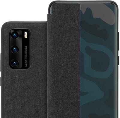 Cadorabo Hoesje geschikt voor Huawei P40 in ZWART - Smart cover in glasvezel - Beschermhoes met standfunctie Book Case Cover Etui