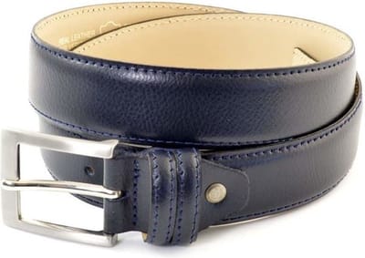 3.5CM BREDE BLAUWE HERENRIEM. MAKKELIJK AANPASBARE MAAT DOOR MIDDEL VAN EEN SCHROEFJE. MAAT 85