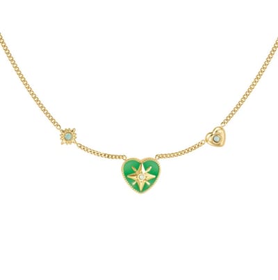 Joy Ibiza - hartjes ketting - groen emaille hartjes - lobster sluiting - collier party boho - bohemian style - stainless steel - ip/pvd goldplated