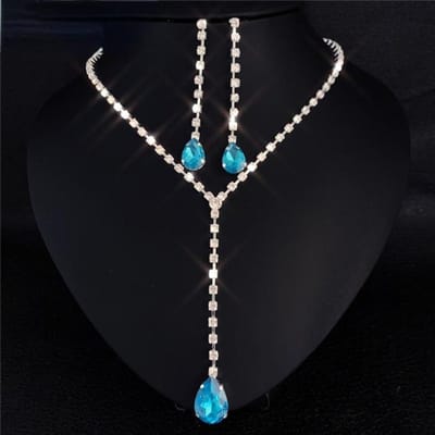 Waterdruppel Strass Lange Hanger Volledige Kristal Verzilverd Ketting & Oorbellen Elegante Bruids Bruiloft Sieradenset black