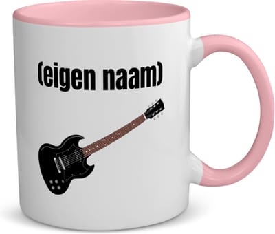 Akyol - zwarte elektrische gitaar met eigen naam koffiemok - theemok - roze - Gitaar - muziek liefhebbers - gitaristen - gitaar liefhebbers - verjaardag - cadeau - kado - 350 ML inhoud