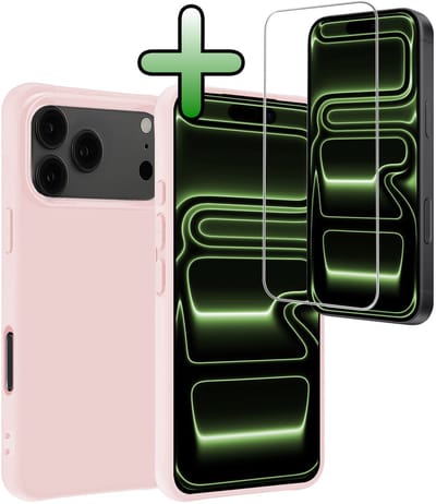 Hoesje Met Screenprotector - Geschikt voor iPhone 17 Pro / 18 Pro - Sterk & Shockproof - Back Cover - Siliconen Case - Telefoon Hoes - Lichtroze
