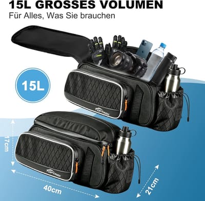 SnelShoppen - Fietstassen voor Bagagedrager 15L - Waterdichte Achtertassen met Reflectie - 3-in-1 Bagagedragertas met Draaggreep en Schouderriem