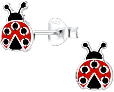 Joy|S - Zilveren lieveheersbeestje oorbellen - 6 x 8 mm - rood