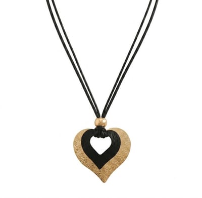 Goudkleurig-zwarte ketting voor dames met hartvormige hanger – koordketting met uitgesneden hartdetail – ketting met hanger