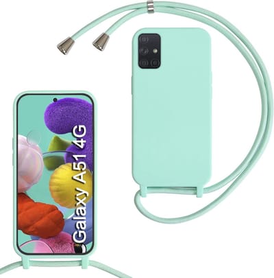 HB Hoesje Geschikt voor Samsung Galaxy A51 - Turquoise - Siliconen Back Cover met Koord - Telefoonhoesje met Koord - Crossbody Lanyard Cord Case